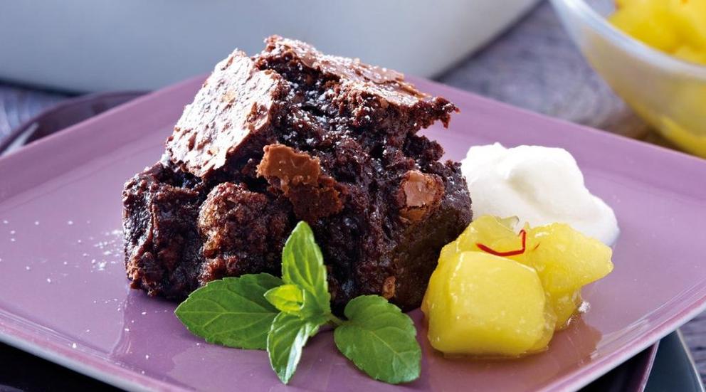 Pepper Brownie mit Safran Äpfel