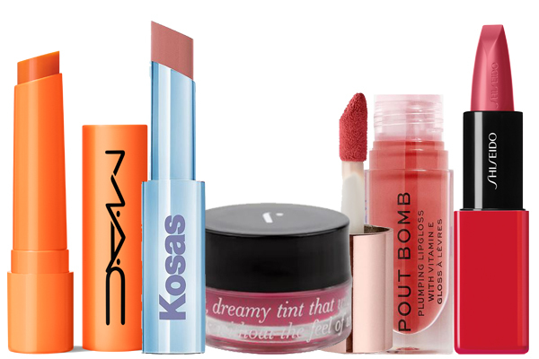 MAC Squirt Plumping Gloss Stick , Kosas Wet Stick, Jacks Lip Oil, Makeup Revolution Pout Bomb, Shiseido TechnoSatin Gel Lipstick