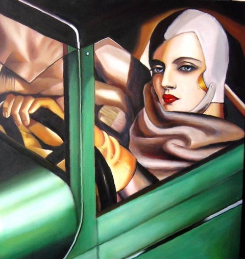 Tamara Lempicka mit grünem Lamborghini Tamara Lempicka mit grünem Lamborghini