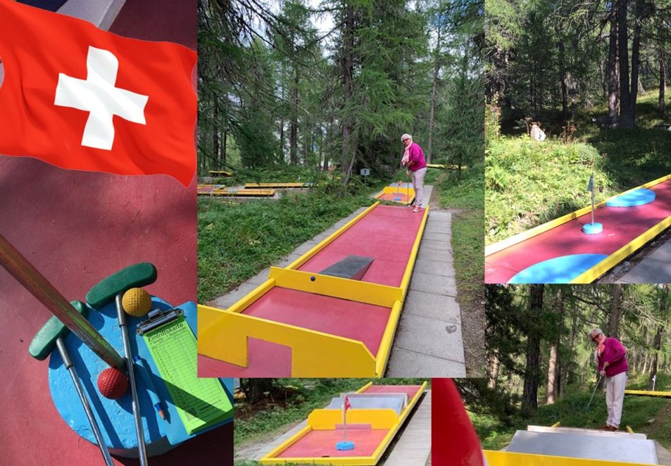 Pascal Morché an der Minigolf-Anlage des Hotel Waldhaus in Sils Maria